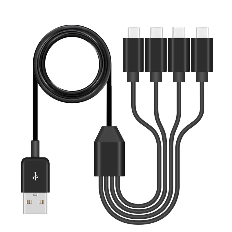 Black USB C Splitter Cable 4 In 1 Multi Charging 2.0 A Male To C 3.28 Ft Cord