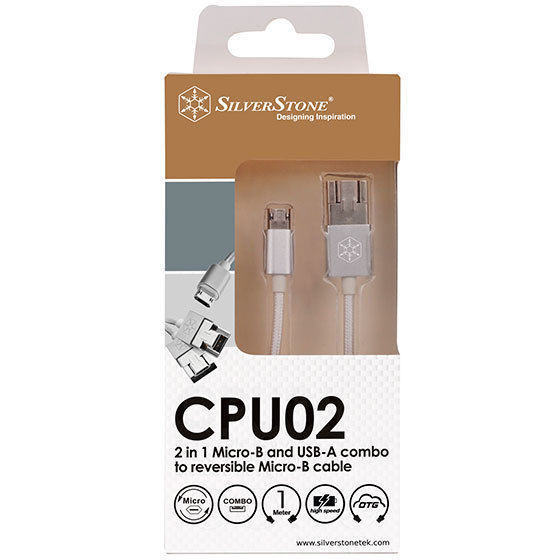 Silverstone CPU02S (Silver) 2-in-1 Micro-USB Combo USB-A to Micro-B Cable gallery