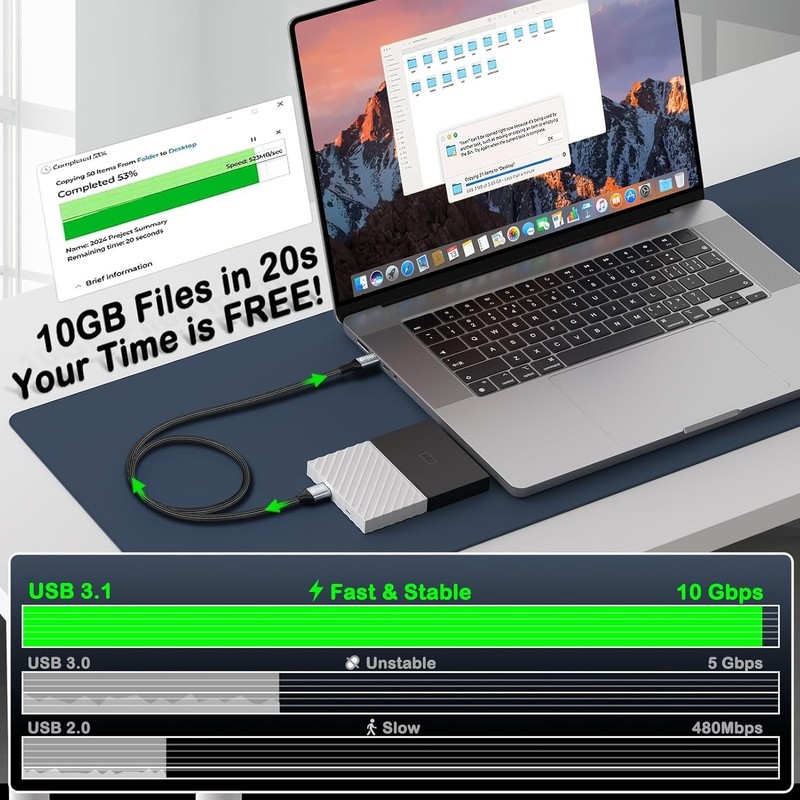 10 Gbps USB C to Micro B Cable 10FT for External Hard Drives gallery