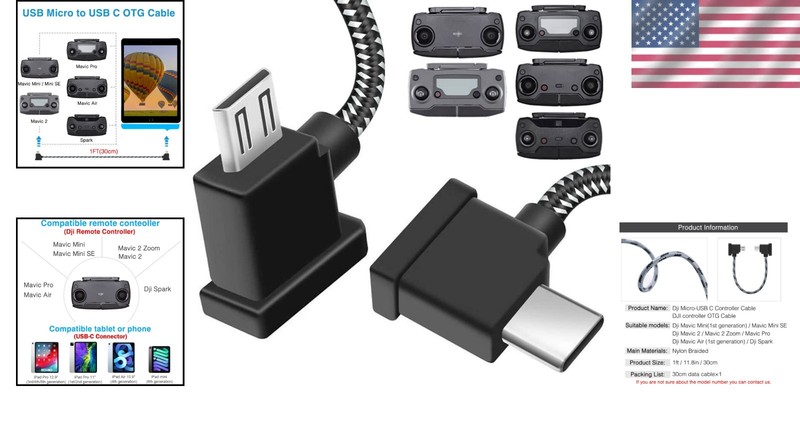 1FT Micro to USB C Remote Controller Cable for DJI Mavic Mini,Mini SE,Mavic 2... gallery