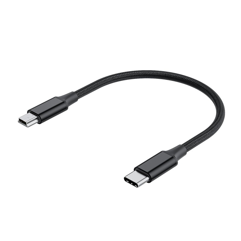 USB C to Mini B 5 Pin Braided Cable 0.25M OTG Data Sync Charging For GoPro PS3