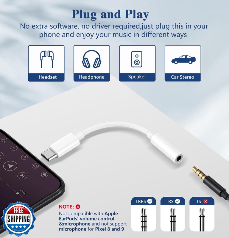 USB C to 3.5mm Audio Adapter - Headphone Jack Adapter for iPhone gallery