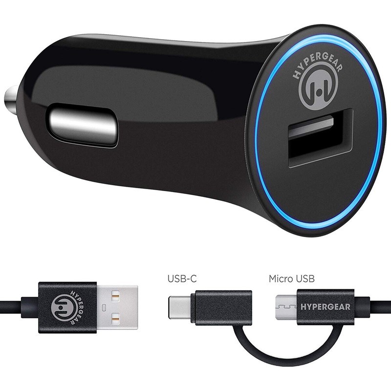 HyperGear Rapid Vehicle Charger w/ 4 ft. Hybrid Charge and Sync Cable – Black