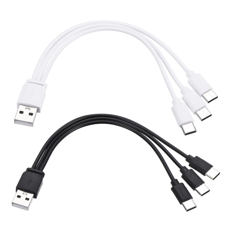 2Pcs Multi Charging Cable, 3 in 1 USB A to USB Type C Splitter 8″, Black White