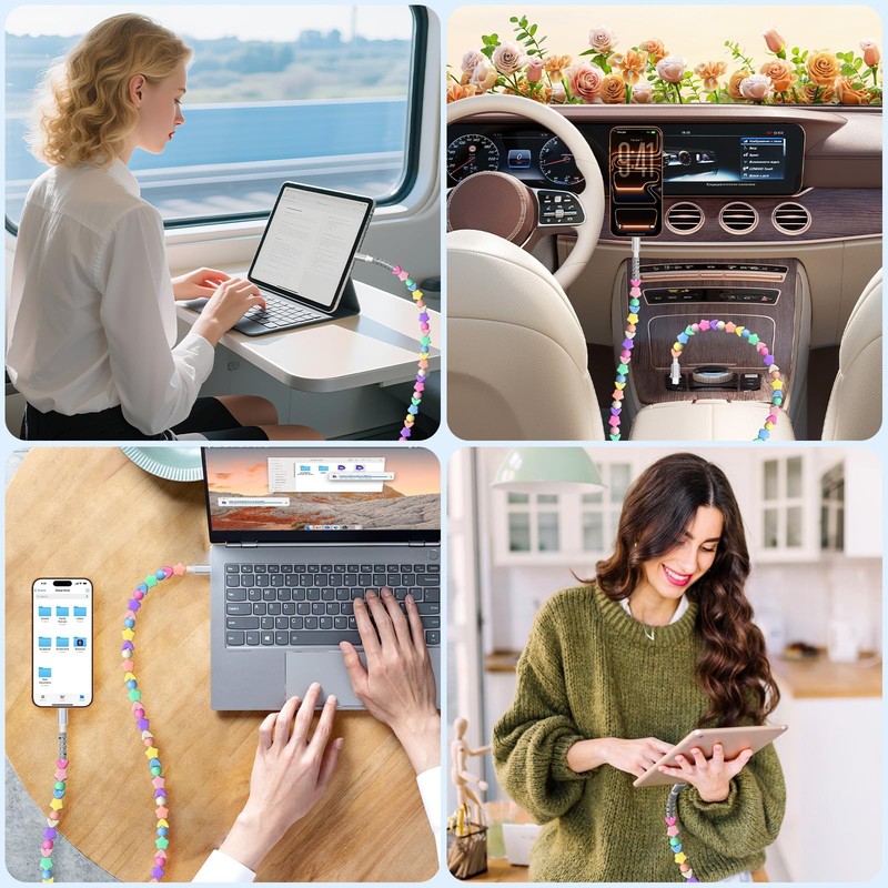 USB to USB Cable Colorful Star Beads Charger Cord 60W for Super Fast Charging... gallery