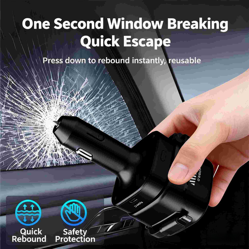 4-in-1 45W Car Charger PD USB C with Mood Light, Lighter & Window Breaker gallery
