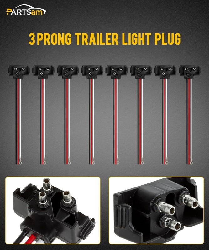 8X Truck Trailer Molded 3 Prong Pigtail Harness Stop Turn Tail Brake Backup Ligh gallery