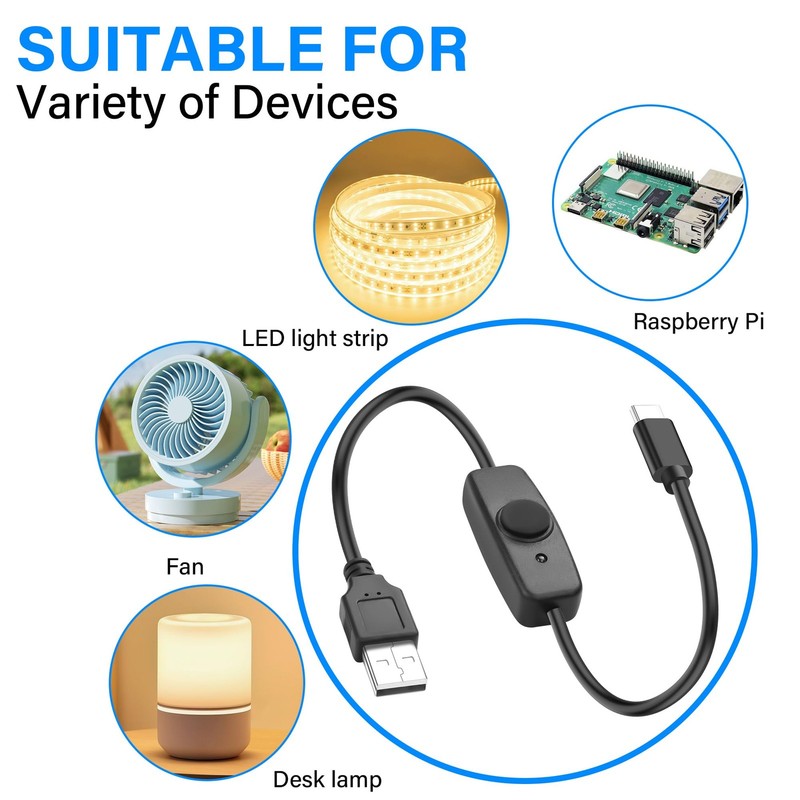 2 PCS USB Type A to C Power Switch Extension Cable 0.98ft For Fan LED Strip gallery