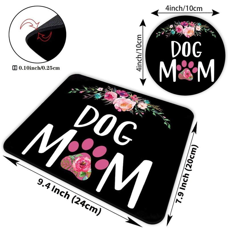 Gaming Mouse Pad and Coasters Set, Dog Mom Floral Design Mousepad, Non-Slip R... gallery