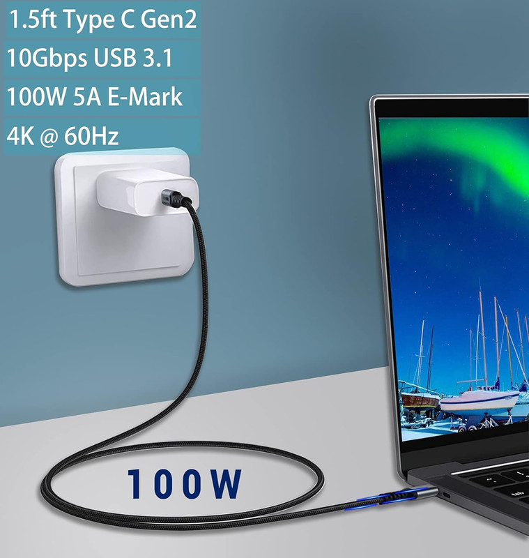 USB C to C Cable 1.5ft 2 Pack 3.1 Gen 2 10Gbps 100W 4K Video Fast Charging Data gallery