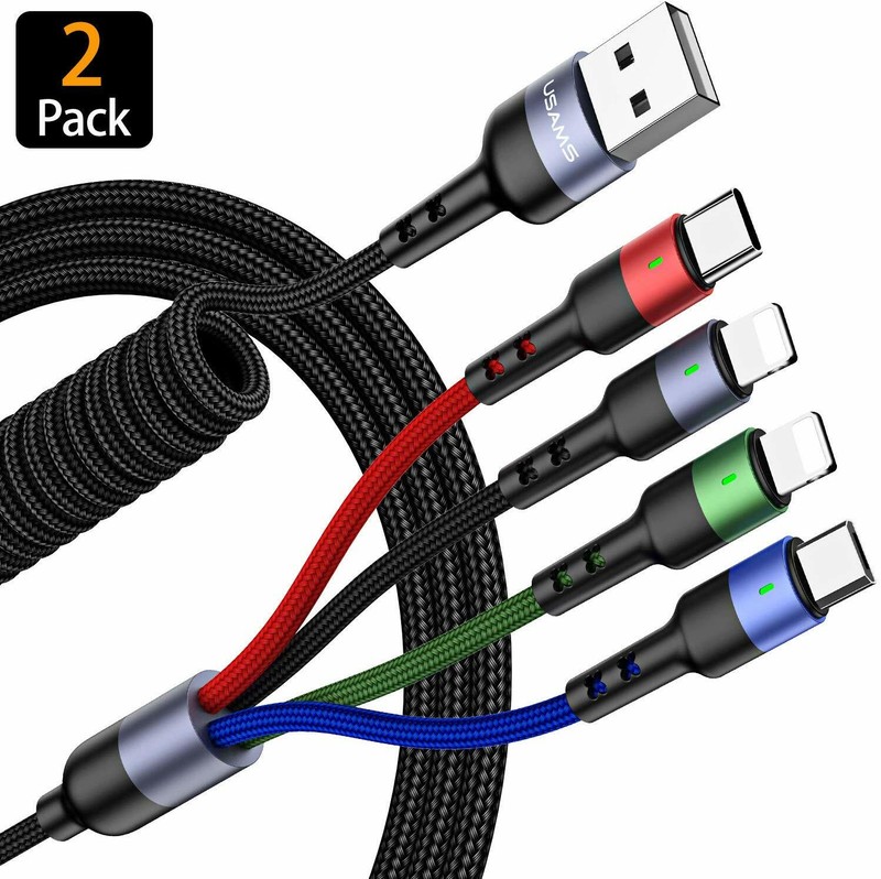 2Pack Fast USB Charging Cable Universal 4 in 1 Braided Type-C + iPhone + Micro