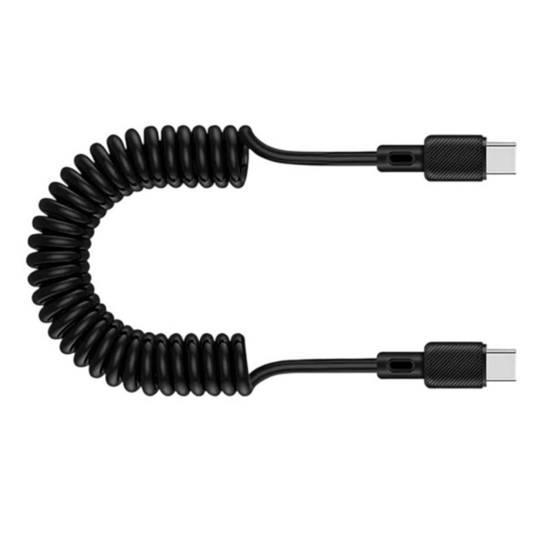 Spring USB C to USB C Coiled Cable for Efficient Charging and Data Transfer