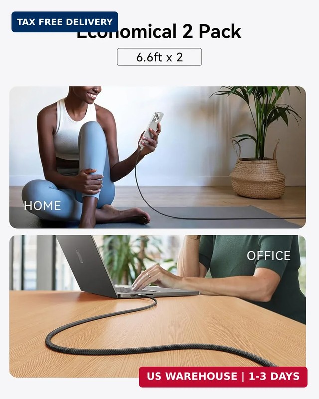 INIU USB C to USB C Cable, 240W Fast Charging Type C Charger Cord, Braided USBC gallery