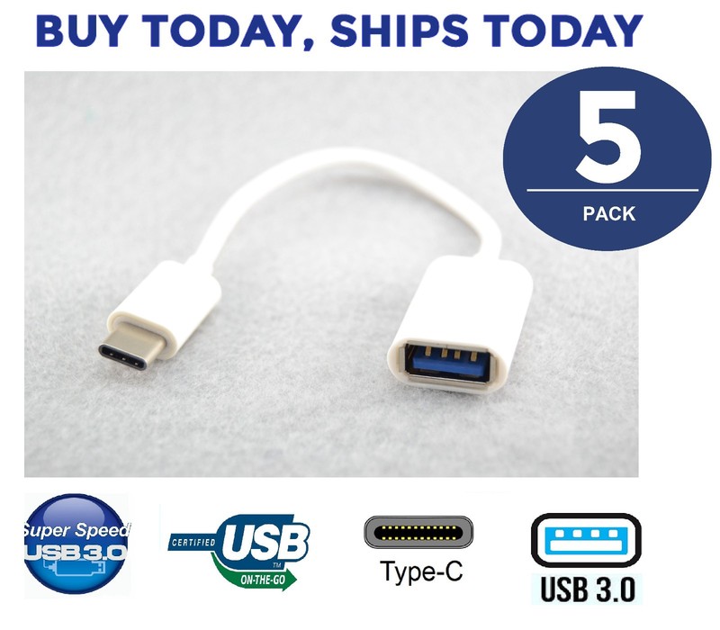 5PC LOT USB-A Female to Type-C Male 3.1 Data Sync Charger Charging Cable OTG S8