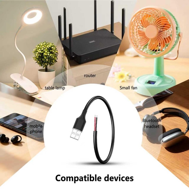 30cm USB A Male To Bare Wire Cable 12V/3A Open End Pigtail Power Cord 5 PCS gallery