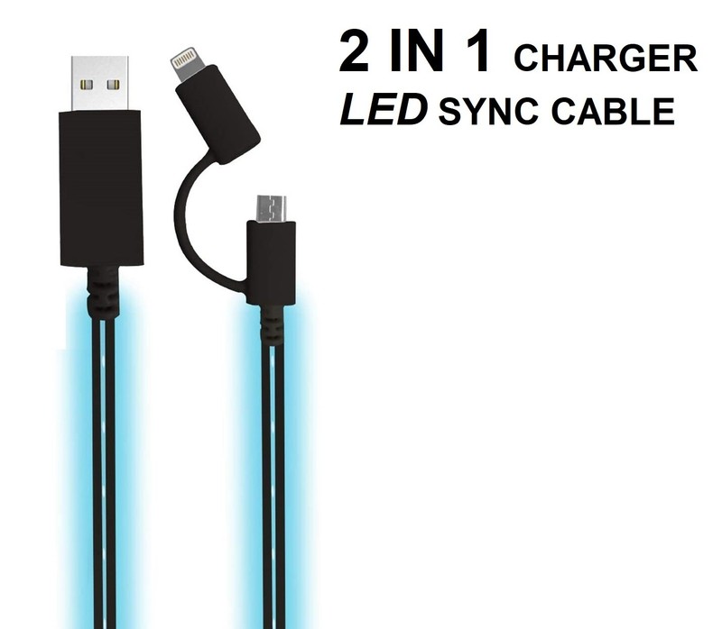Ihip 2-in-1 LED Glow Cable Sync Lightnning micro USB Iphone Android Phone 12 11