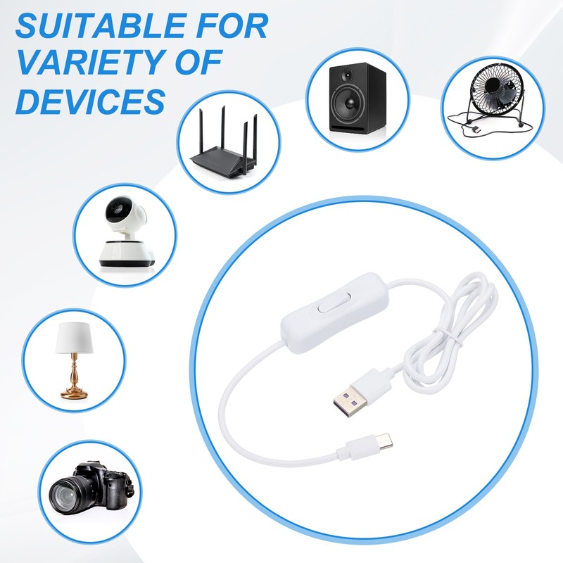 2 Pcs 1M USB Male to Type-C Male Extension Cord with Switch with Tape, White gallery