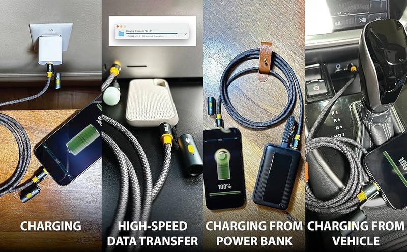 5 Ft 240W Dual USB-Charging Cable Heavy Duty, 4-in-1 Flashlight, Fire Igniter... gallery