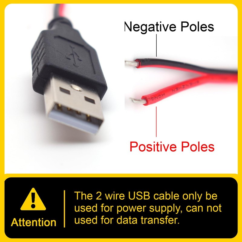1FT 20AWG USB Male Pigtail 2.0 2 Pin Bare Wire 5V 5A Power Extension Cable gallery