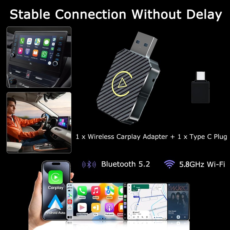 Wireless CarPlay Adapter 2026 Upgraded,CarPlay & Android Auto 2-in-1, Mini US... gallery