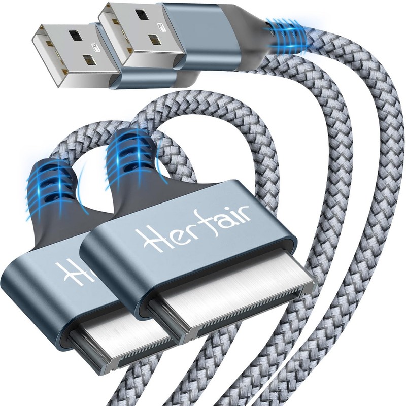 Herfair 2Pack USB to 30 Pin Charger Cable Nylon Braided 1M/3FT, Silver