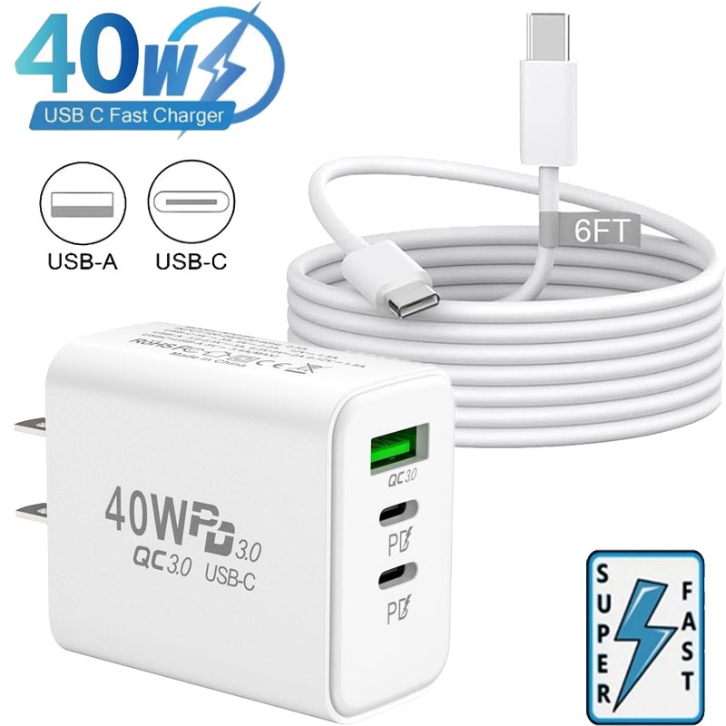 40W Fast Charging USB Type C Charger & Cable For iPhone Samsung Google Motorola gallery