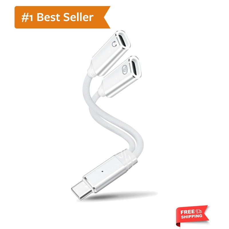 USB C Splitter 1 in 2 Out USB-C Headphone and Charging Adapter, Type-C PD 100...
