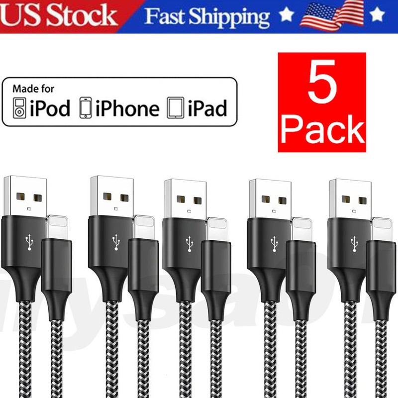 5 Pack Fast Charger Cable Heavy Duty For iPhone 13 12 14 X XR lot Charging Cord