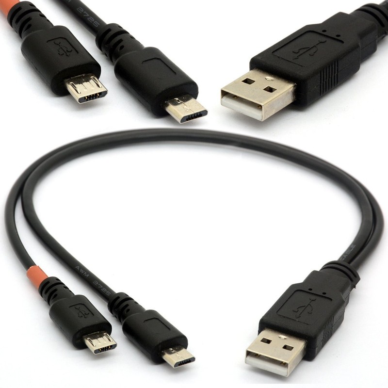 Dual Micro USB Y Splitter Cable for Charging & Syncing Two Devices 1 Male to 2