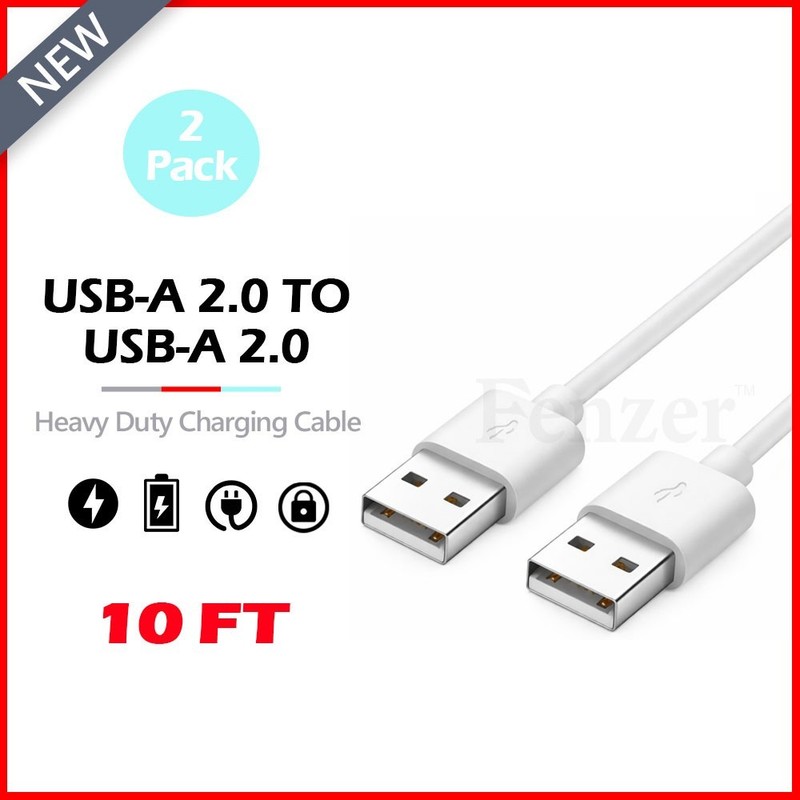 2-Pack USB 2.0 Male to Male Cable Cord for Data Transfer Hard Drive Black 10 FT