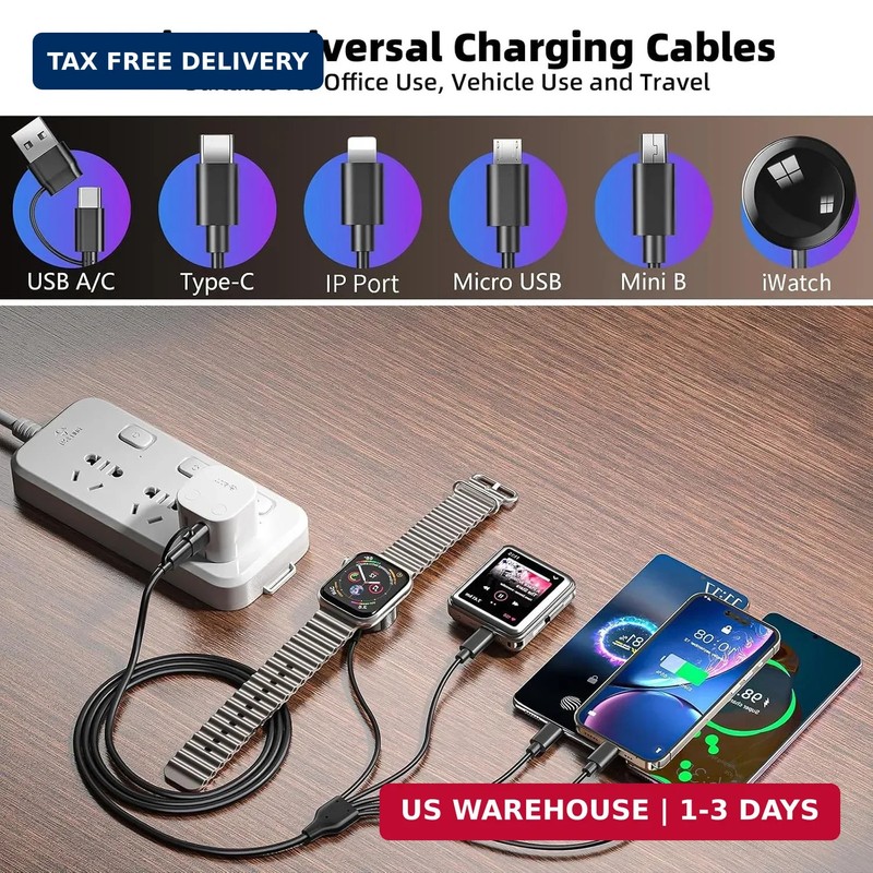 YIFYSUN 5-in-2 Multi Charging Cable with iWatch Charger : USB A/C Input, L-ighte gallery
