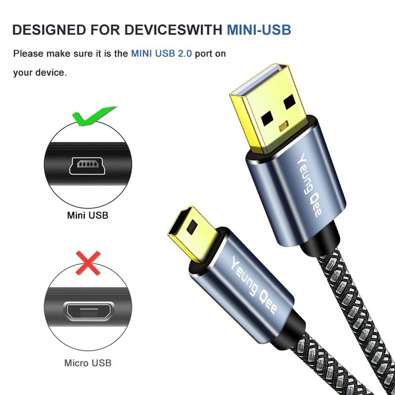 Mini USB Cable Braided USB 2.0 Type A to Mini B Cable Braided Charging Cord C... gallery