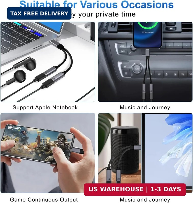 USB C Splitter，2 in 1 USB C Headphone and Charger Adapter Audio Dongle Cable wit gallery