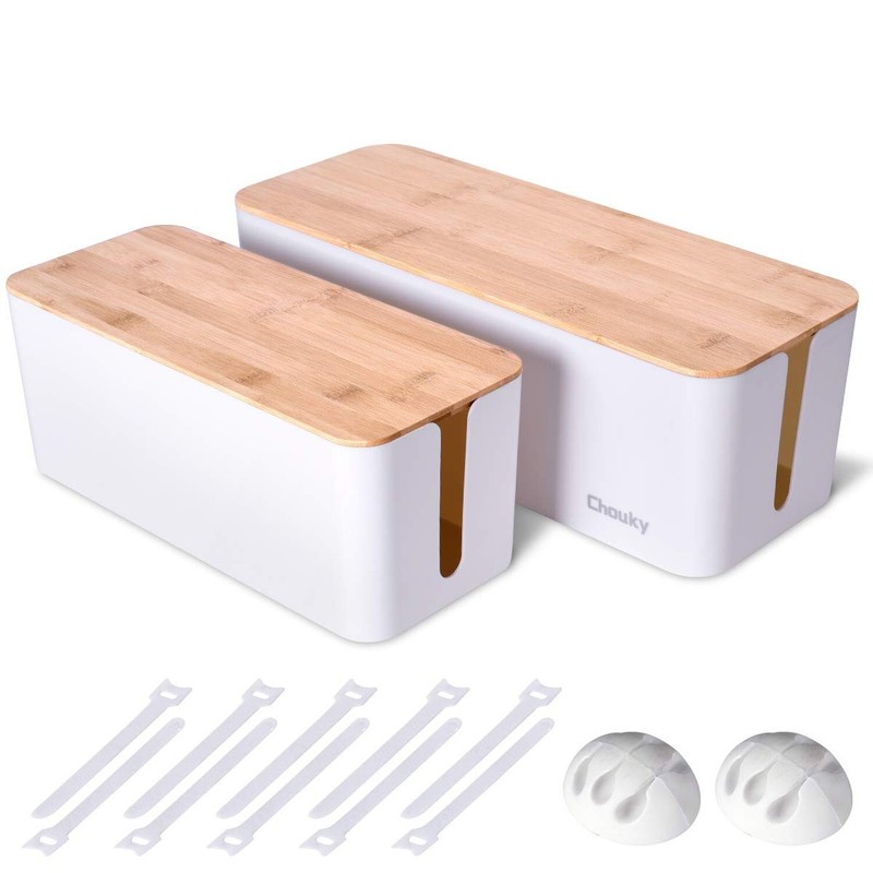 2 Pack Large Cable Management Box – Wooden Style Cord Organizer and Cover