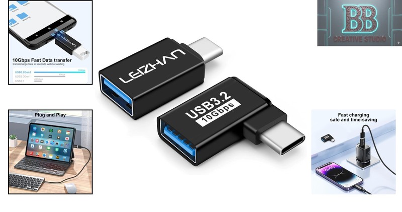 Powerful USB 3.0 to Type-C 2-Pack - Straight & Angled Adapters Included gallery