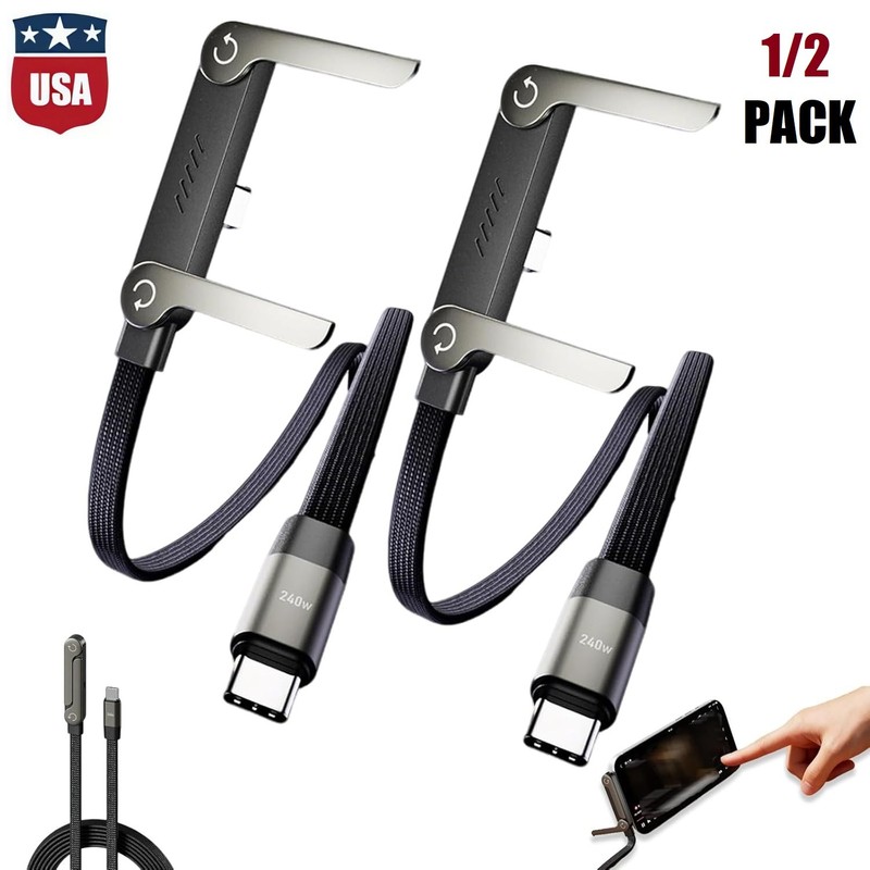 2-in-1 Invisible Holder Charger Cable–240W Fast Charging Cord with Phone Stand