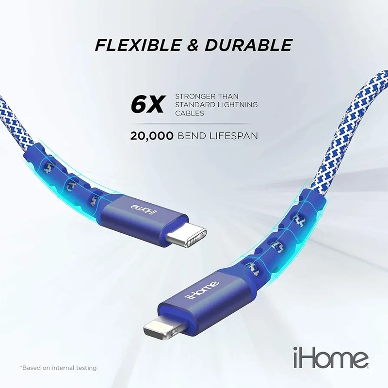 iHome Durastrand Lightning® Cable to USB type C 6ft. 2X faster MFI-Certified gallery