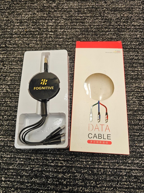 (QTY 3) Fognitive Data Cable Retractable Charging Line Black
