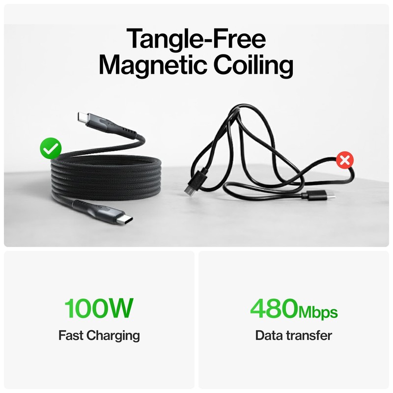 Statik MagStack Pro USB C to C Cable, Magnetic Type C Charger 3ft, Black gallery