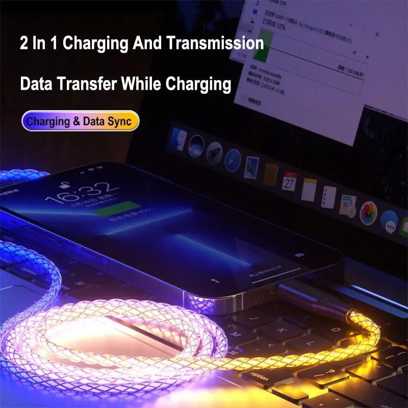 Illuminated USB C to USB C Cable, Zinc Alloy Braided Type-C PD Cable gallery