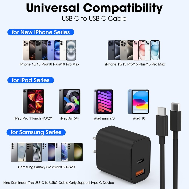 iPhone 17 16 15 Charger Fast Charging,20W USB Wall Charger Block with 6ft to ... gallery