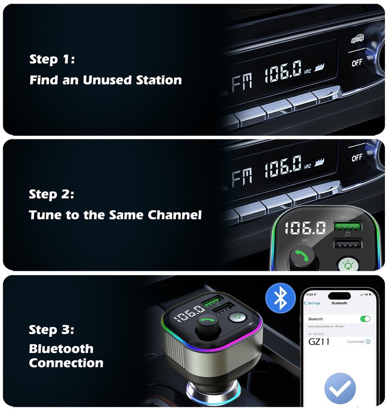 Bluetooth 5.4 FM Transmitter for Car, 36W(12V)-65W(24V) Type C Retractable Co... gallery