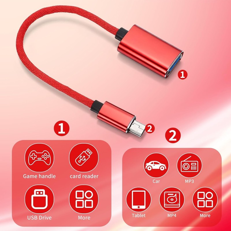 2 Pcs Mini USB OTG Adapter – Braided Cable for Fast Data Transfer & Charging gallery