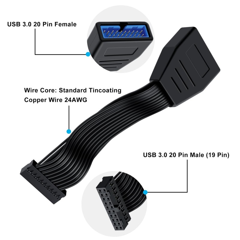 USB 3.0 19/20 Pin Extension Cable Internal Header Adapter Desktop 30 cm Cord gallery