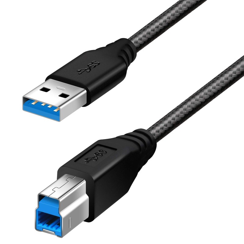 USB B 3.0 Cable USB-A to USB-B Printer Cable 3ft Nylon Braided Black