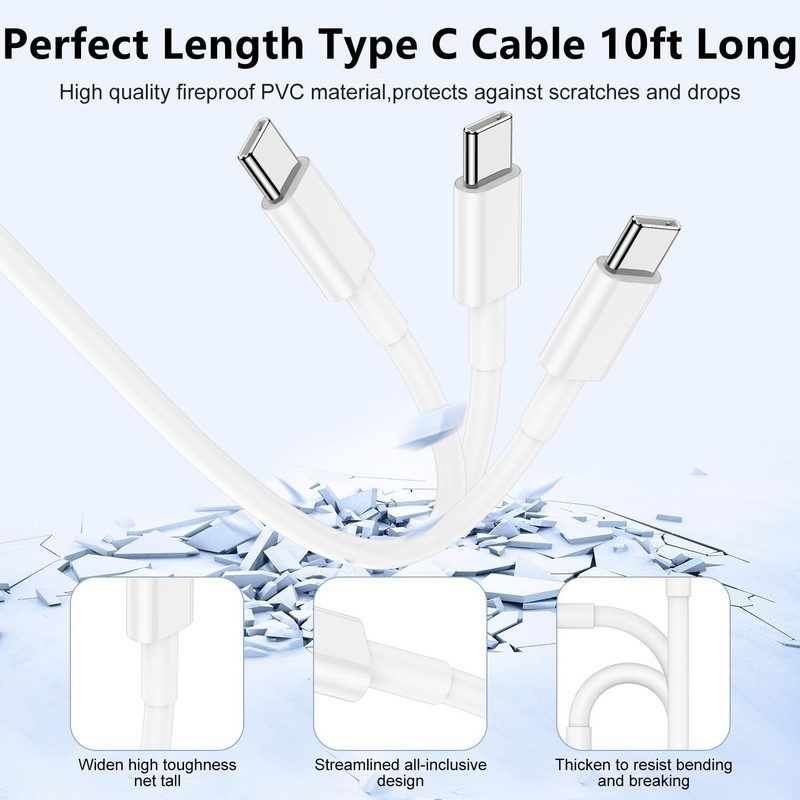 2x Cable Cargador 10-Pies USB Tipo C Carga Rapida 60 W Para iPhone 16 Pro Max gallery