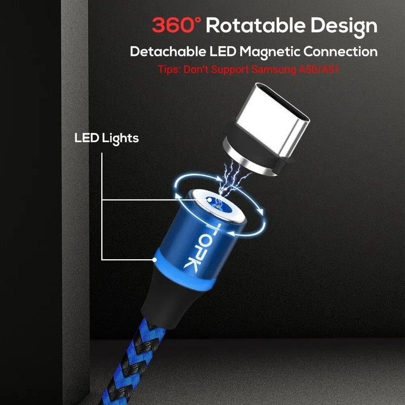3 in 1 Magnetic Charging Cable 360 Rotation Fast Charge 6.6ft For iPhone Samsung gallery