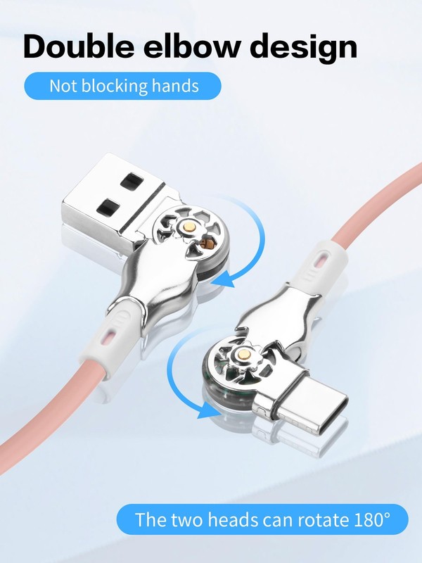 USB A to USB C 180 Rotating Cable 3A Fast Charging Data Sync Pink 6.6FT Cord gallery