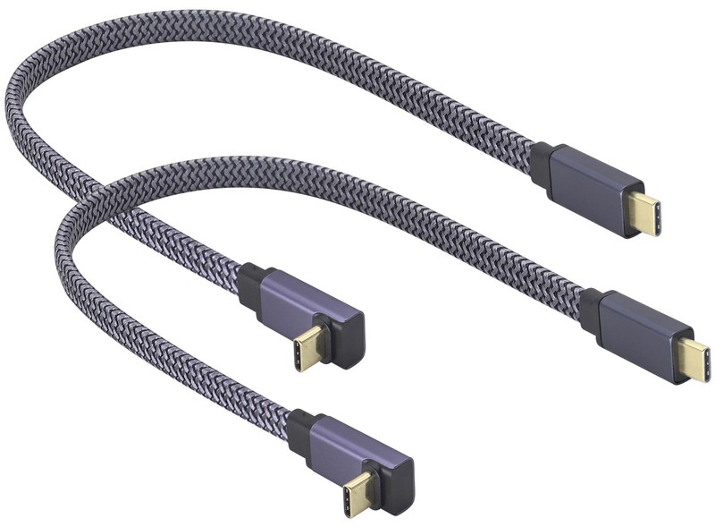 2Pack Up&Down Angle USB 3.1 Flat Braided Cable,60W 3A 90 Degree Tpye USB 3.1 ...