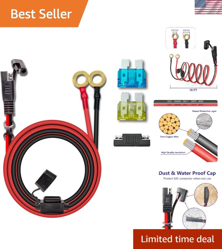 10AWG 10FT SAE Charger Cable with O-Ring Terminal – Quick Disconnect & Durable